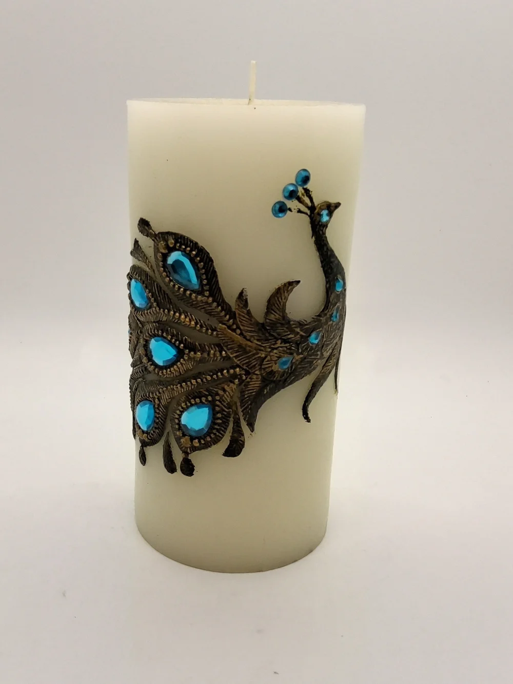 Vintage Peacock Unscented Pillar 6